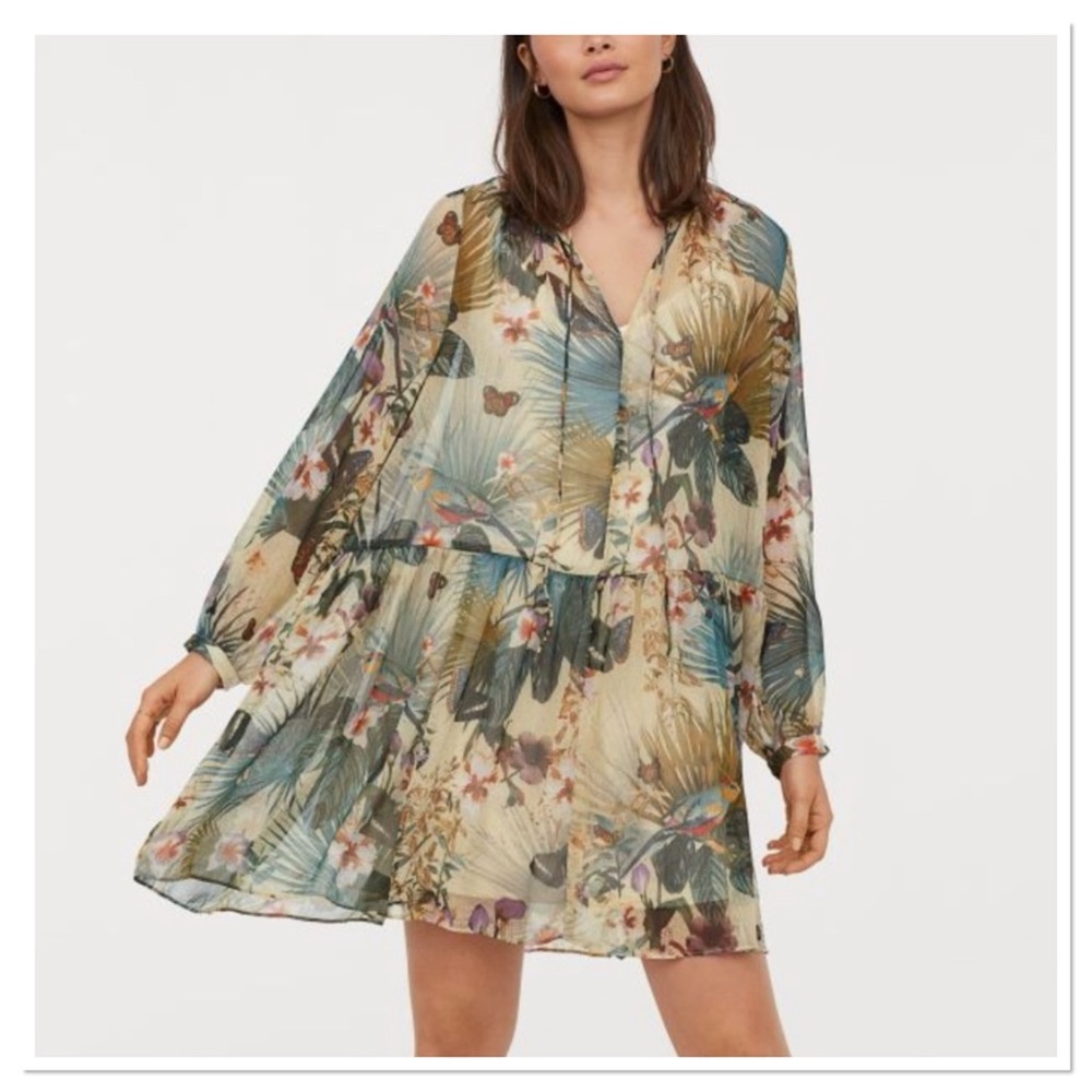 H&M Floral Flowy Dress Sz 2/4 Oversized 100% Polyester